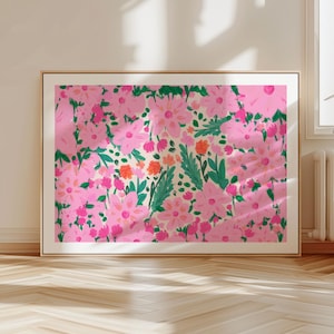 Bright baby Pink Abstract Floral Art Print, Colourful Floral Wall Art, Modern Home Decor, Bright Art Print