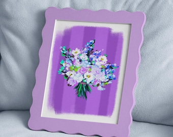 Art mural floral violet : décoration audacieuse pour un salon coloré