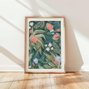 Abstrakter botanischer Kunstdruck, bunter Naturdruck, heller bunter Kunstdruck, moderner Kunstdruck, abstrakte botanische Kunst, blaugrüne Kunst