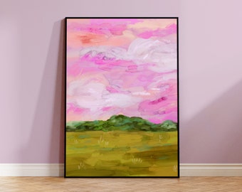 Abstract Countryside Art, Colourful Painterly Art Print, UK Travel Print, Pink Wall Decor