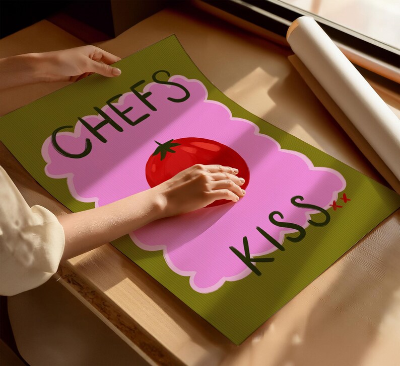 Chefs Kiss Kitchen Print, Kitchen Wall Decor, Dopamine Decor, Food