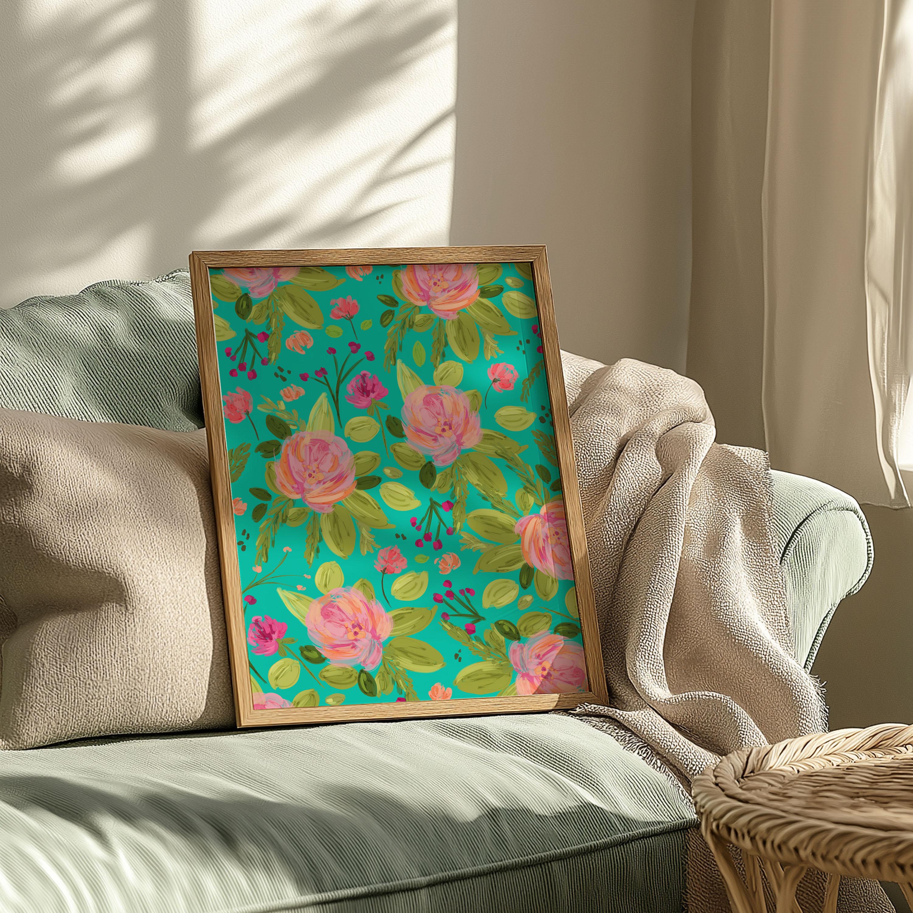 Turquoise Floral Print: Colourful Wall Art - Etsy