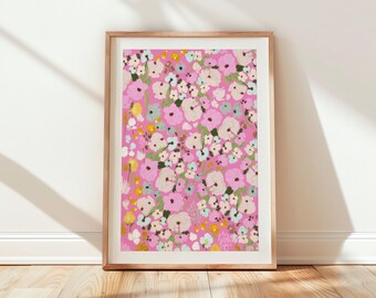Pink Wildflower Art Print: Bright Floral Botanical Poster