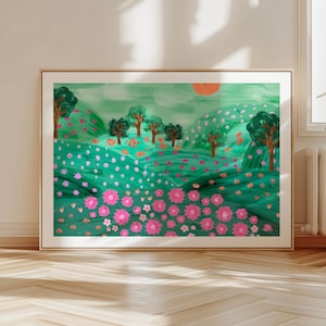 Landscape Abstract Hills Art Print, Bright Wall Decor, Colourful Nature Wall Print, BrightFlowers Poster