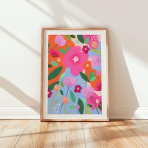 Bright Pink Abstract Floral Art Print, Colourful Floral Wall Art, Modern Home Decor, Bright Art Print