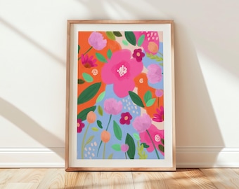Bright Pink Floral Print: Modern Wall Decor