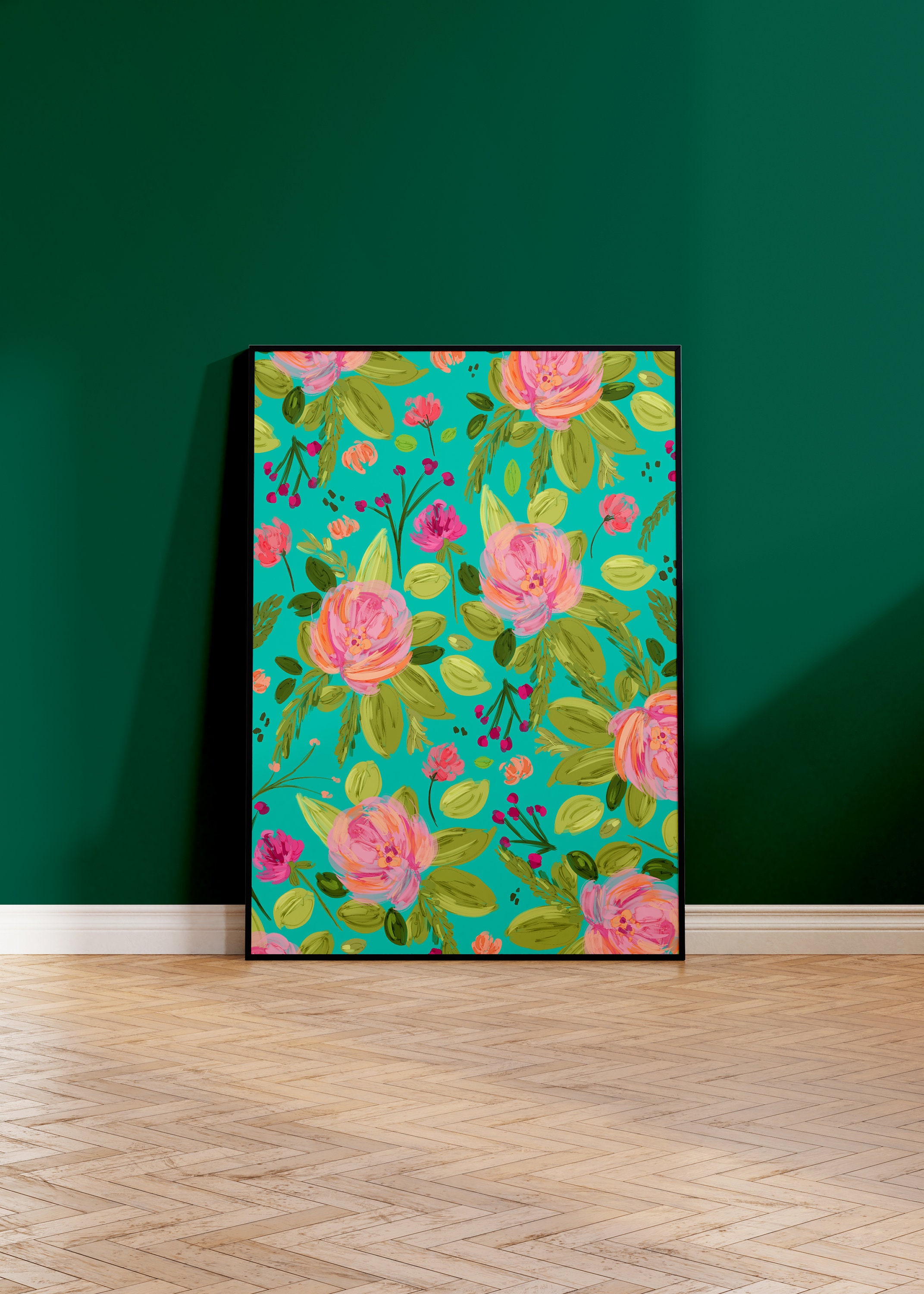 Turquoise Floral Print: Colourful Wall Art - Etsy
