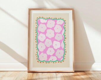 Abstract White Flowers Art Print, Pink Floral Home Decor