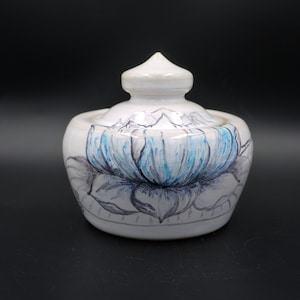 Small ceramic jewelry box with blue lotus flowers