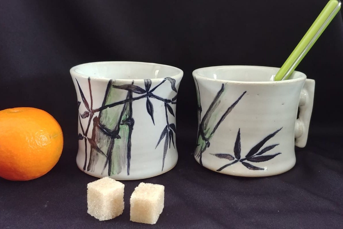 Deux Tasses Empilables en Céramique Bambou Vert