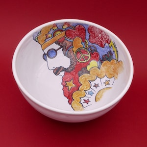 Vintage ramen bowl for Japanese soup in ceramic psychedelic pattern hippie Peace and Love retro 1970s