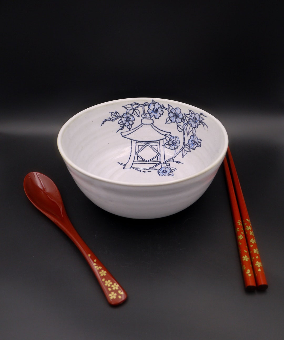 Japanese Ramen Bowl in Ceramic Japanese Lantern and Blue Etsy