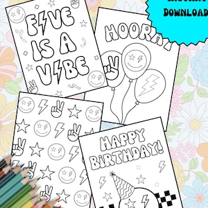 5th Birthday coloring sheets - Five is a Vibe 5th Birthday  - Fifth Birthday retro Toddler & Youth Download and Print Coloring Pages