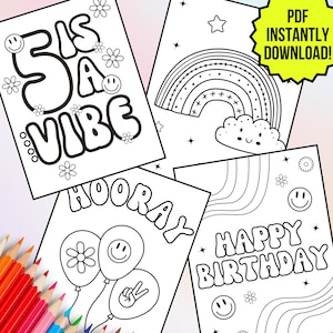 5th Birthday - Five Is A Vibe Birthday Groovy Retro Coloring Pages