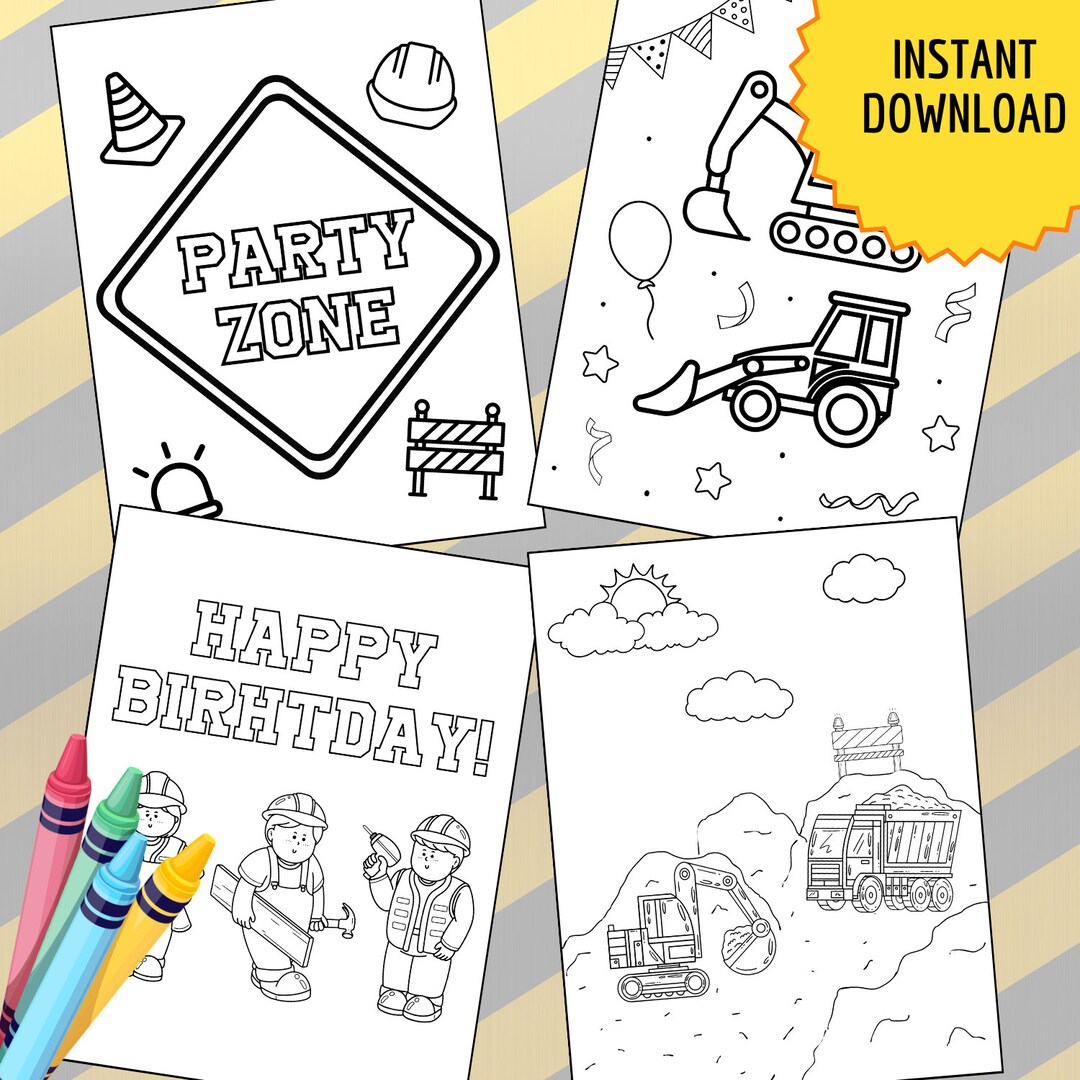 Construction Birthday Coloring Sheet - Etsy