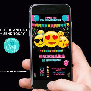 Emoticone Invitation Anniversaire Invitation Numerique Emoji Etsy