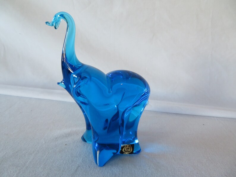 Vintage Eneryda Sweden Hand Formed Blue Glass Elephant