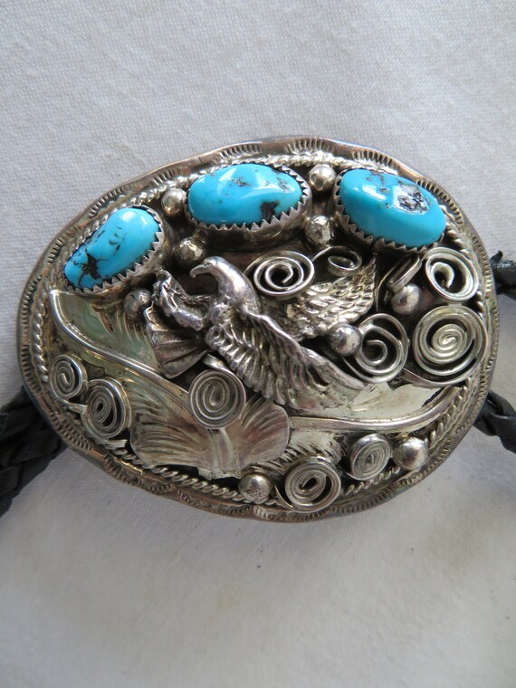 Sterling Silver and Turquoise Navajo Applique Bol… - image 4