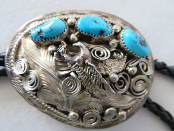 Sterling Silver and Turquoise Navajo Applique Bol… - image 7