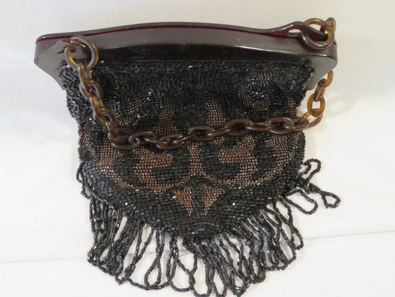 Beaded Handbag Black and Brown 1940's - image 9