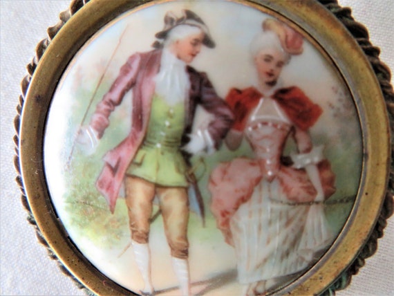 Porcelain Romantic Brooch -Antique Hand Painted - image 7