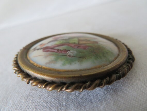 Porcelain Romantic Brooch -Antique Hand Painted - image 8