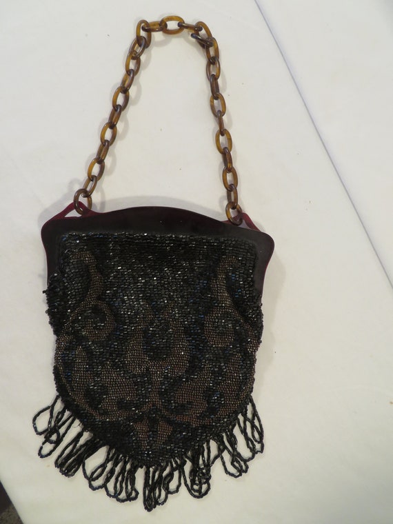 Beaded Handbag Black and Brown 1940's - image 2