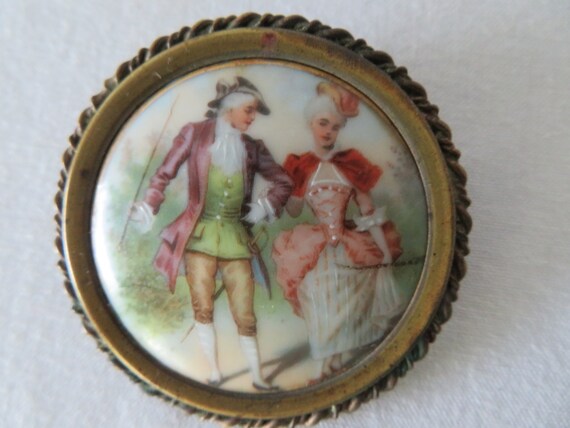 Porcelain Romantic Brooch -Antique Hand Painted - image 4