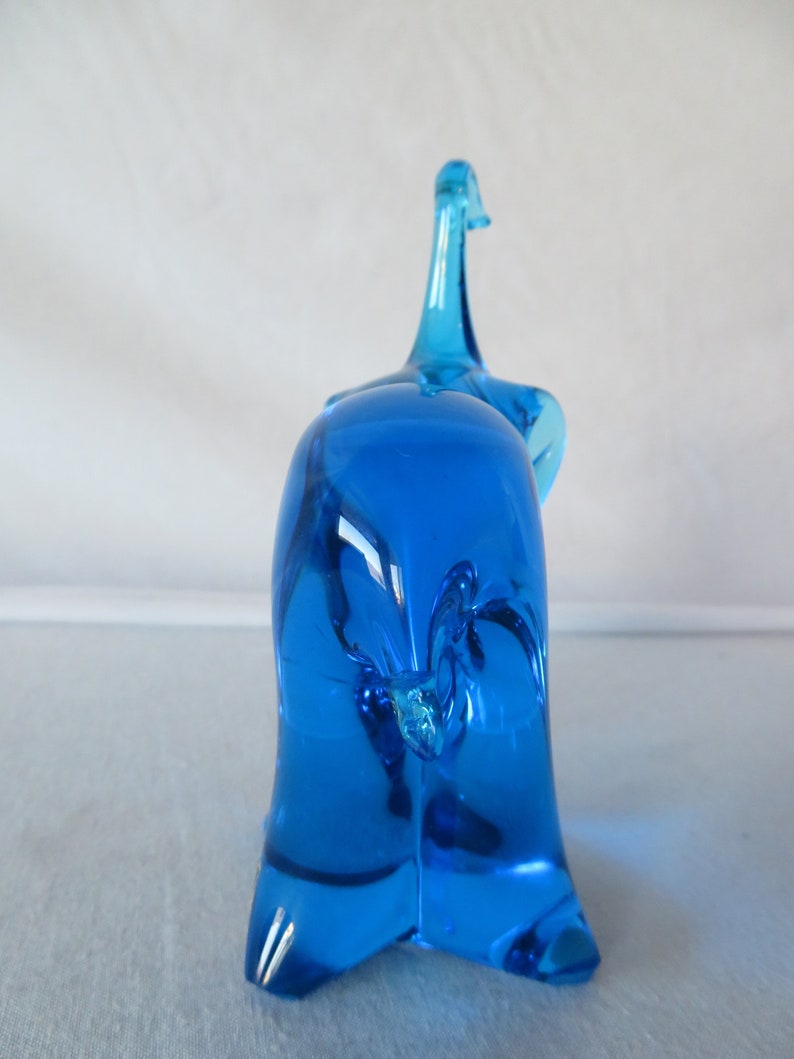 Vintage Eneryda Sweden Hand Formed Blue Glass Elephant