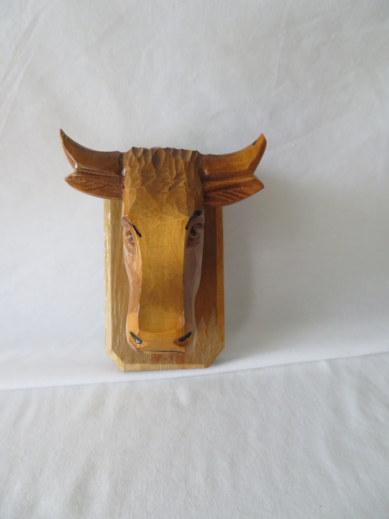 Carved Wooden Cow Head Wall Mount Etsy