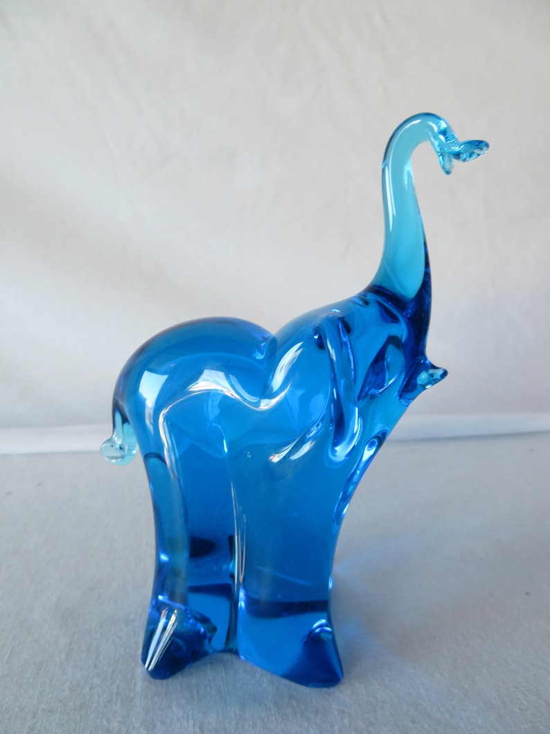 Vintage Eneryda Sweden Hand Formed Blue Glass Elephant