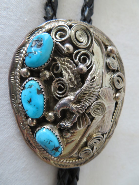 Sterling Silver and Turquoise Navajo Applique Bol… - image 2