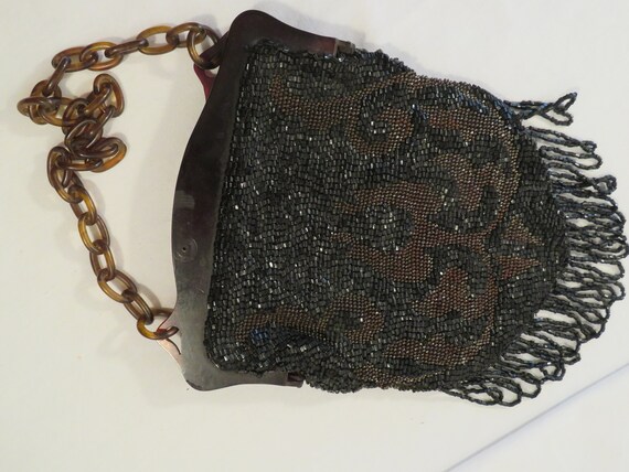 Beaded Handbag Black and Brown 1940's - image 1