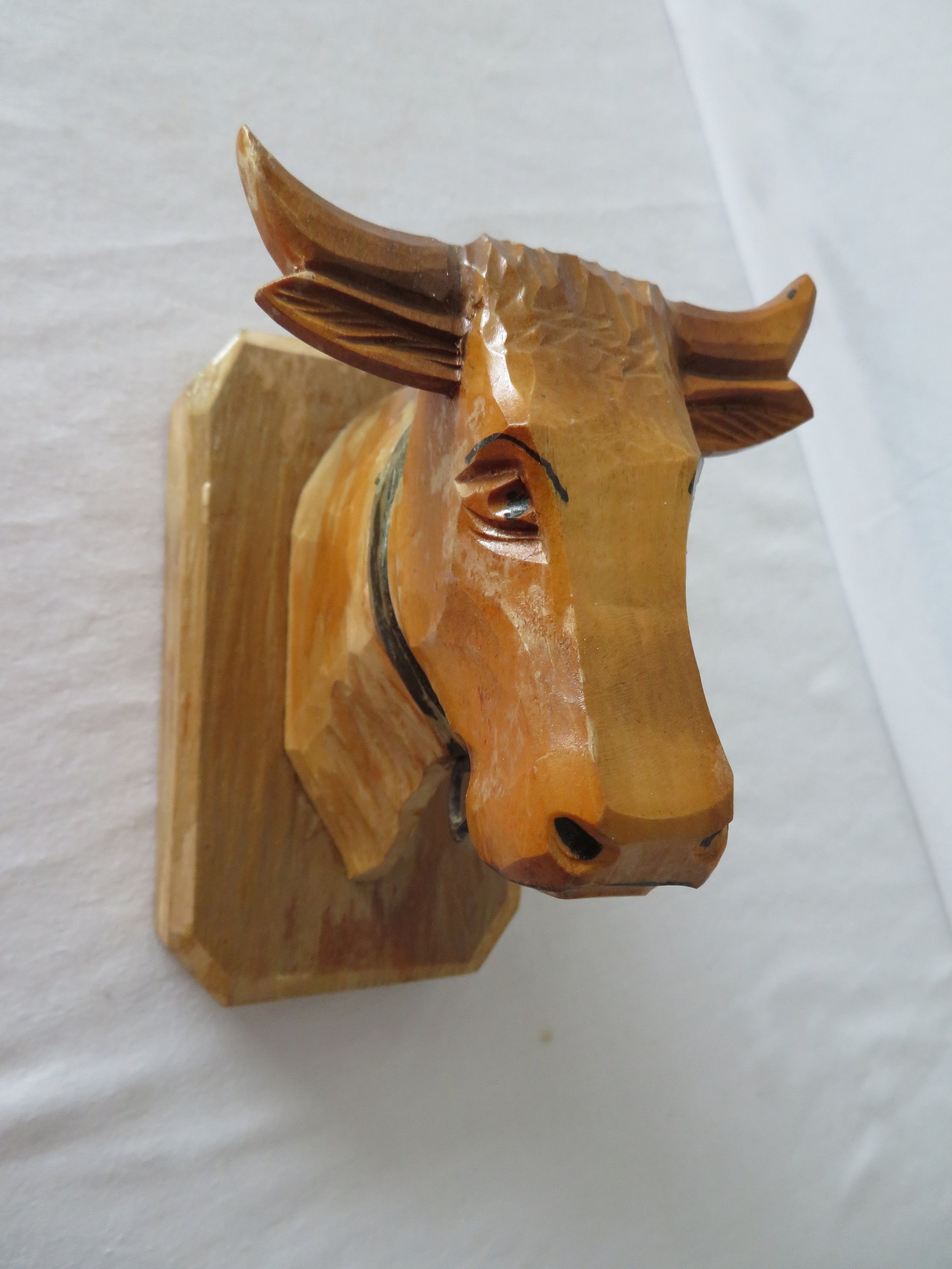 Wall Mount Carved Wooden Cow Head Etsy