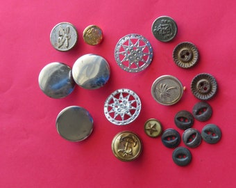 Vintage Metal Buttons Mixed Lot of 19