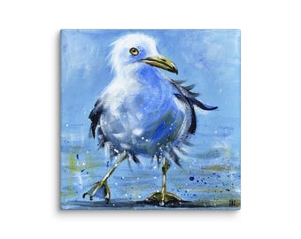Cute Seagull Canvas Painting Print by Ilona Winter