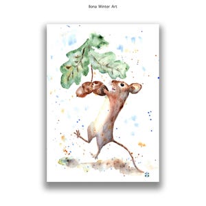 Original Watercolor Painting Cute Squirrel by Ilona Winter