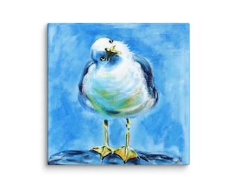 Funny Seagull Canvas Painting Print by Ilona Winter