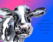 Hand Painted Watercolor Cute Holstein Cow Portrait Clip Art Download 1 PNG JPG Farm Animal Element