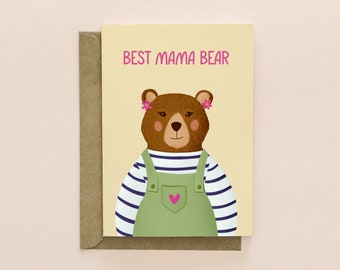 Mama bear card, Cute Mothers Day card, Mama bear Birthday Card, Best mum card, Mum birthday card, Happy birthday card | Plastic free card