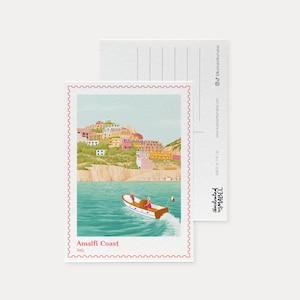 Amalfi Reisepostkarte, Reiseandenken, illustrierte Postkarte Italiens, italienische Postkarte, Überraschungsreise offenbaren, Reisegeschenk, Jubiläumskarte