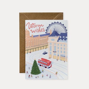 Tarjeta navideña de Londres, tarjeta navideña para viajeros, tarjeta festiva de viaje, tarjeta ecológica, tarjeta sin plástico