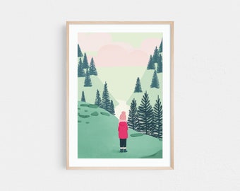 Landscape wall art for teen girl room decor | Mountain wall art | Illustration print with eco friendly packaging