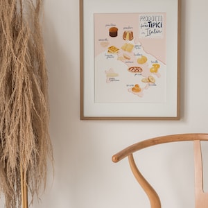 Italy food map print, food illustration print, Italy map print, kitchen wall art.