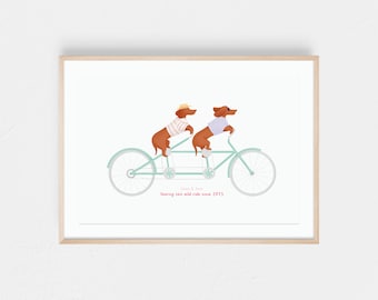 Personalised dog family portrait, personalised valentine print and anniversary portrait, dachshund personalised print, custom family print