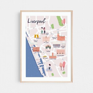 Impresión de ilustración de mapa de Liverpool / Arte mural para sala de estar y oficina, decoración de dormitorio / Impresión de ciudad / Impresión de mapa con embalaje ecológico