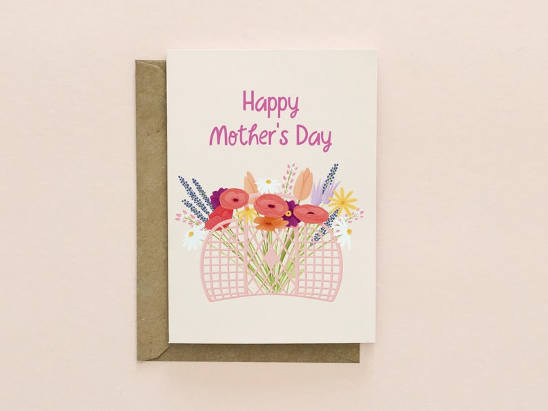 Floral Mothers Day card, Happy Mothers Day card, Cute Mothers Day card from daughter Plastic free card, blank card image 1