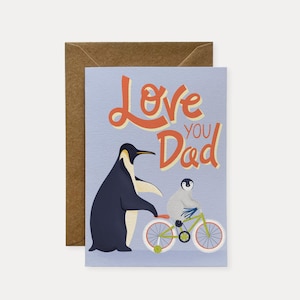 Pinguin Karte, Love you Dad Geburtstagskarte, süße und lustige Vatertagskarte von Frau, von Tochter oder von Sohn | Plastikfreie Karte