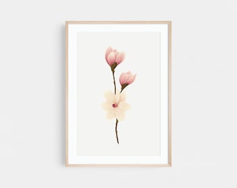 Magnolia art print, magnolia wall art, botanical print | Bathroom wall art, bedroom wall art, kitchen wall art in eco friendly packaging