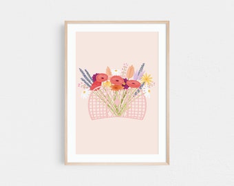 Floral bouquet print, Bouquet of flowers print, Wildflower bouquet print, Floral wall art, Botanical print in plastic free packaging